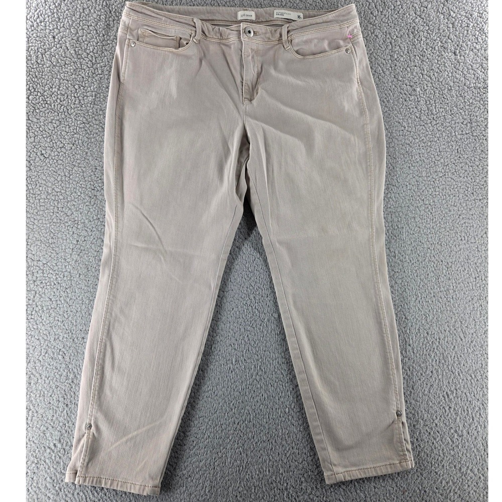 J. Jill Denim Slim Ankle Jeans Womens 16 Petite Tan Beige Side Slit Rivet